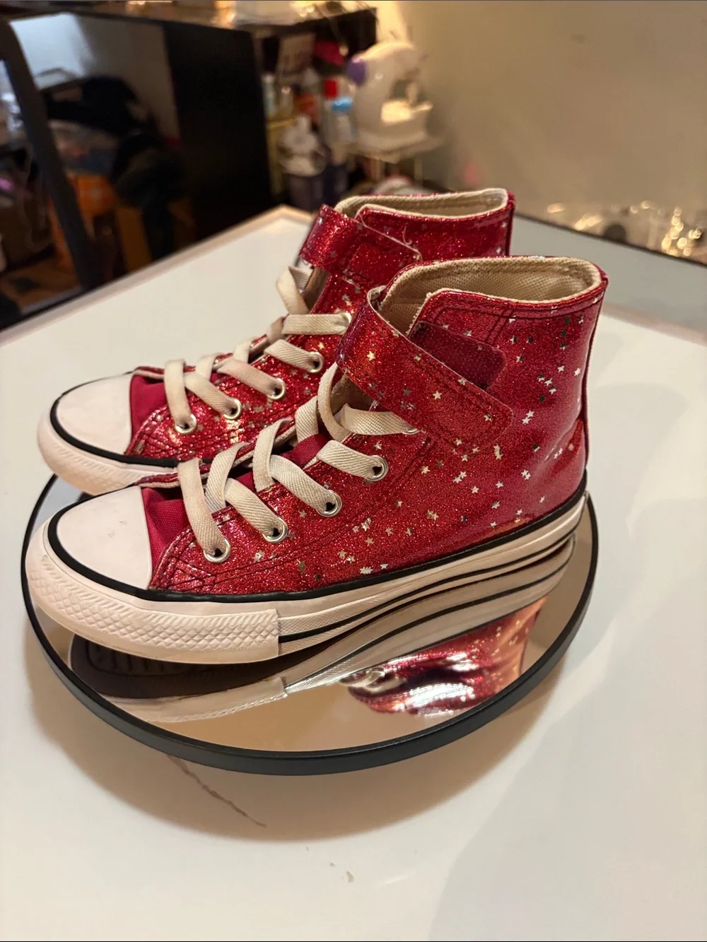 Converse Kids High-Top Glitter Sneakers - Red with White Accents